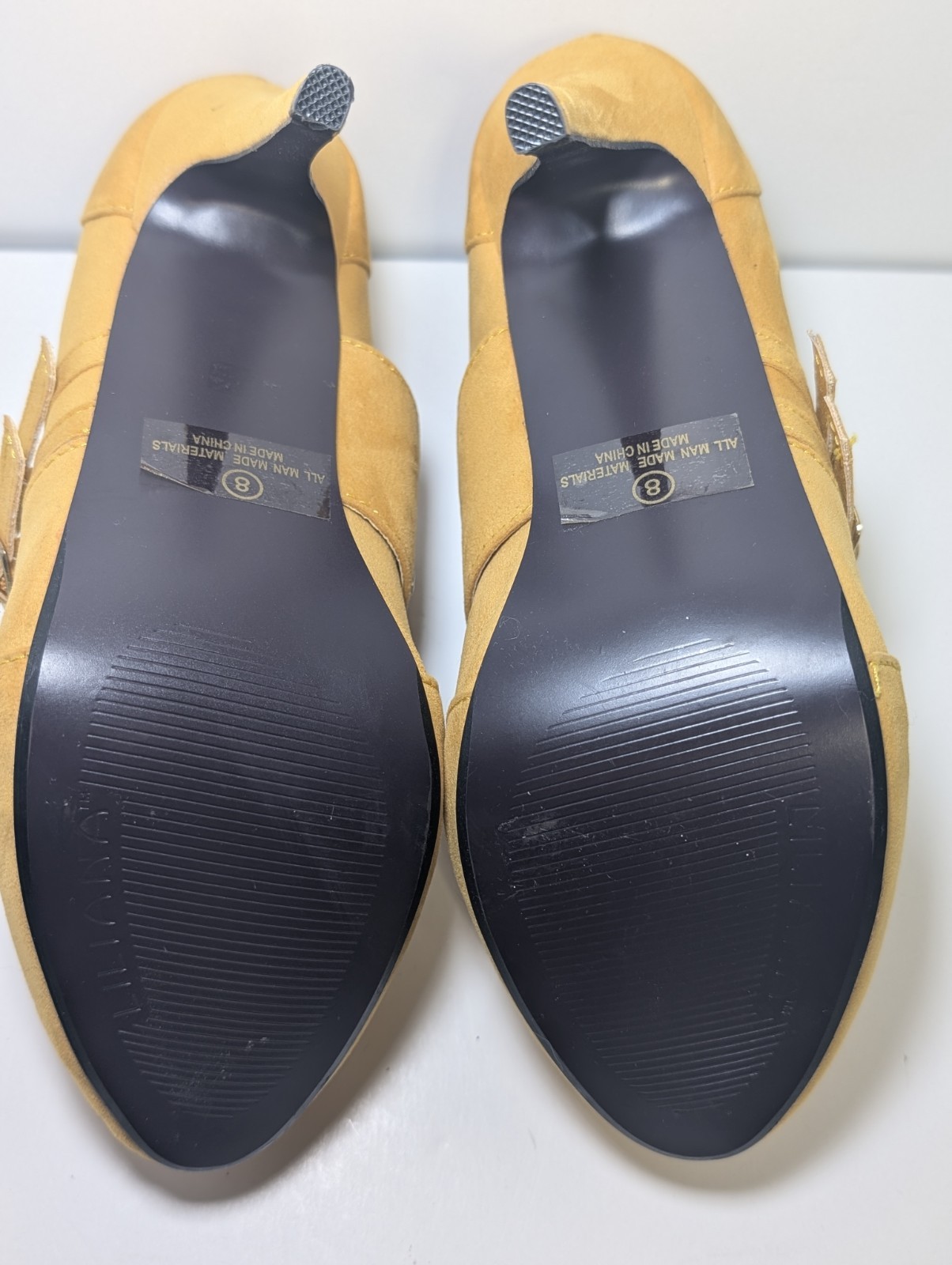 Liliana Mustard Yellow Suede Stiletto Booties Buckle Studded Ankle Shoes Size 8