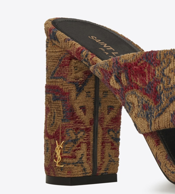 Saint Laurent LOULOU 95 SAFFRON ROUGE Jacquard Logo Heels Mule sz US 6 IT36 $895