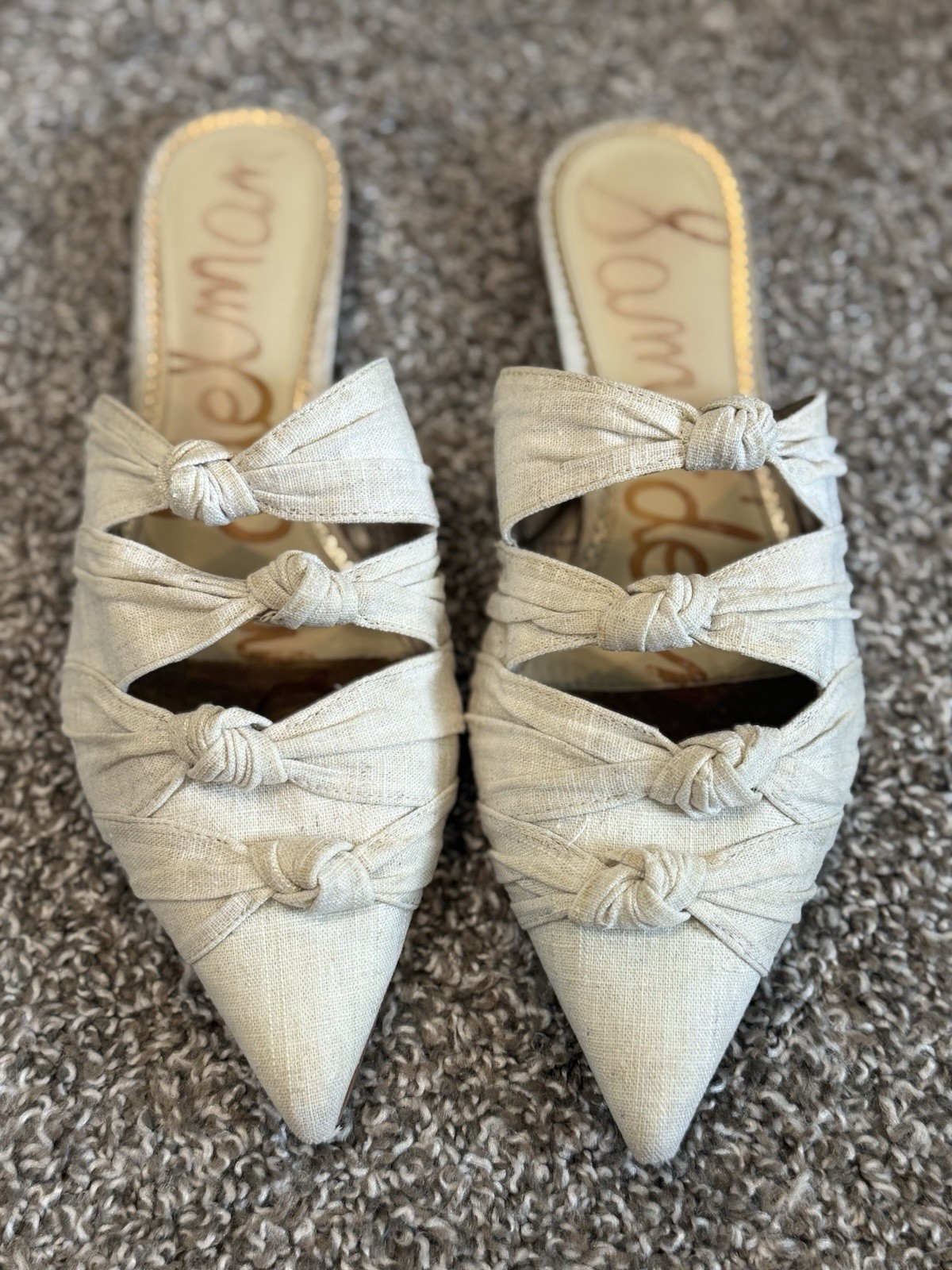 Sam Edelman Shanti Flats Mules Natural Size 9.5 Knotted Slip On Casual