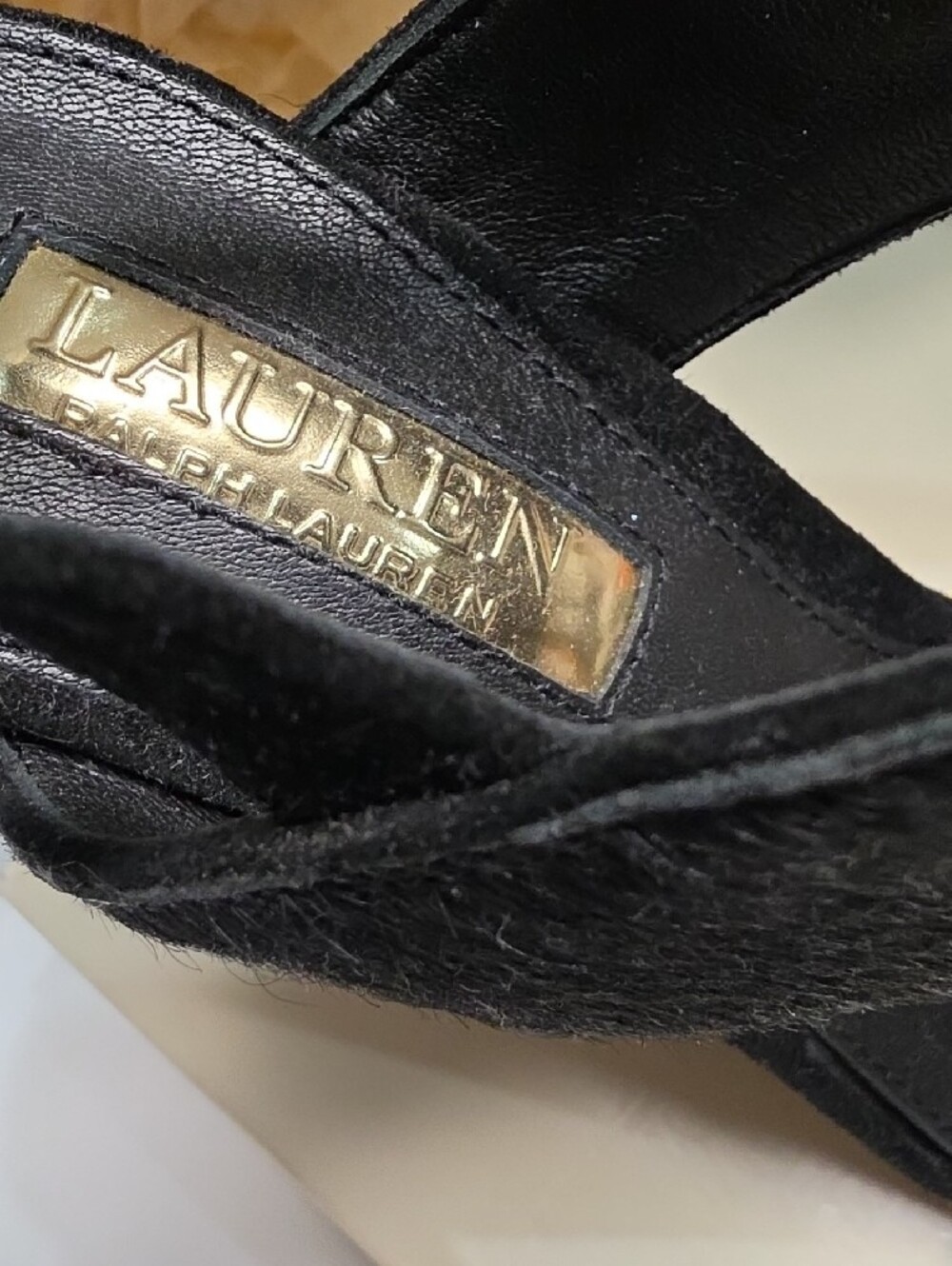 Lauren Ralph LaurenKacia Black Calf-Hair Open-Toe Block Heel Sandal – Size 6B