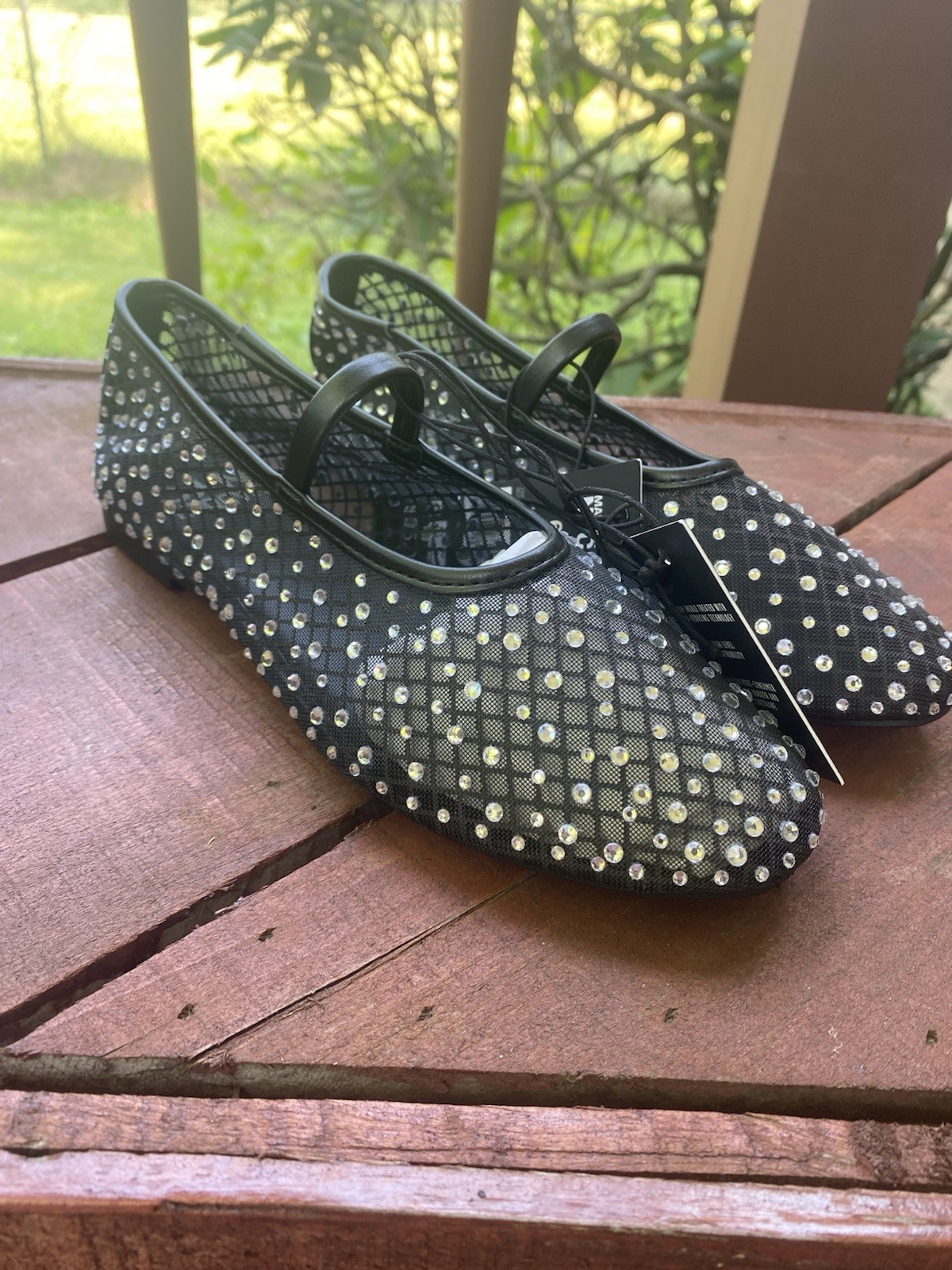Madden NYC Black Mesh Rhinestone Mary Jane Round Toe Flats Women’s US 6