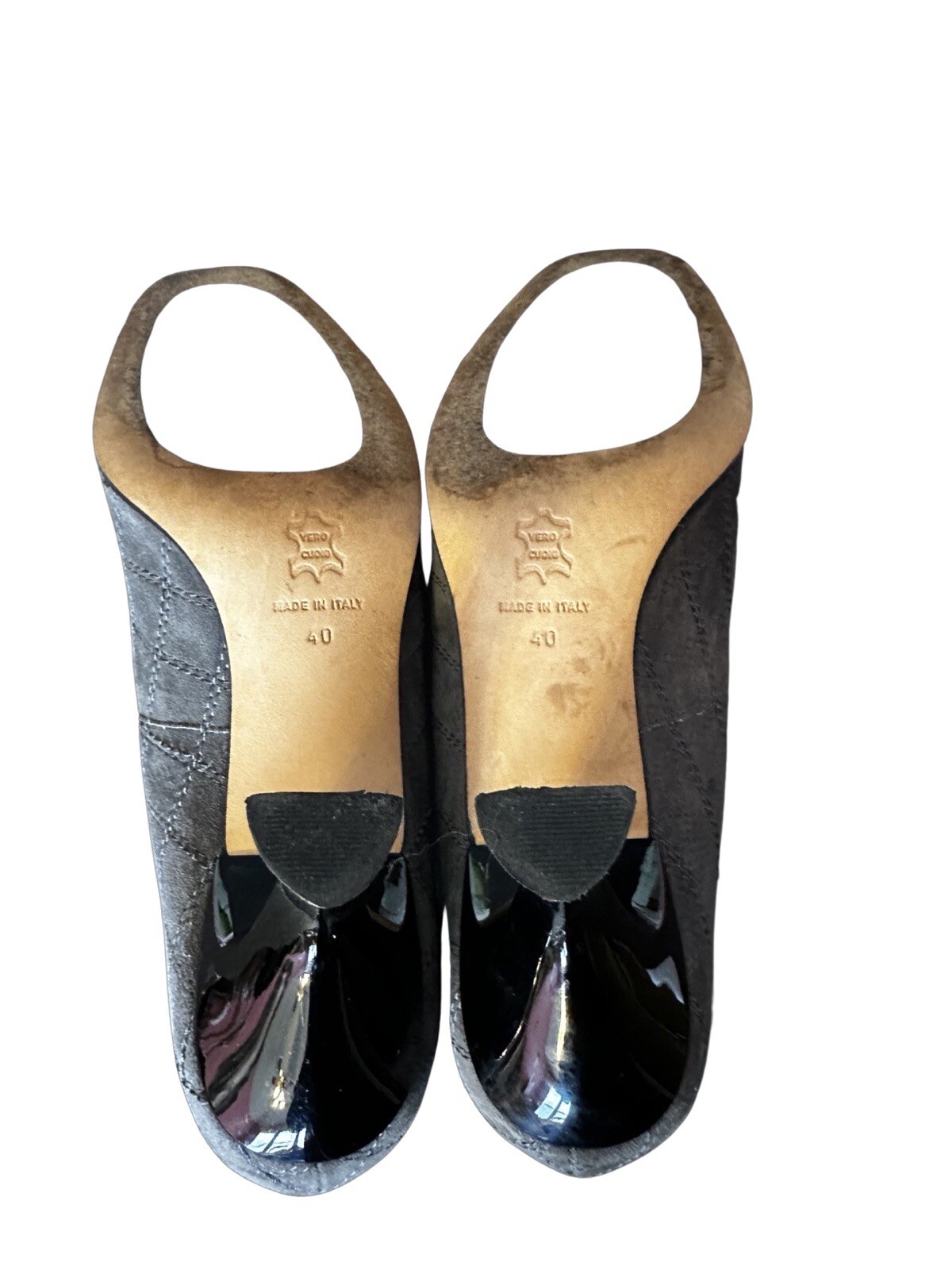 ANYI LU Greenish Gray Suede Semi Round Toe Classic Pumps 9/40 Made In Italy