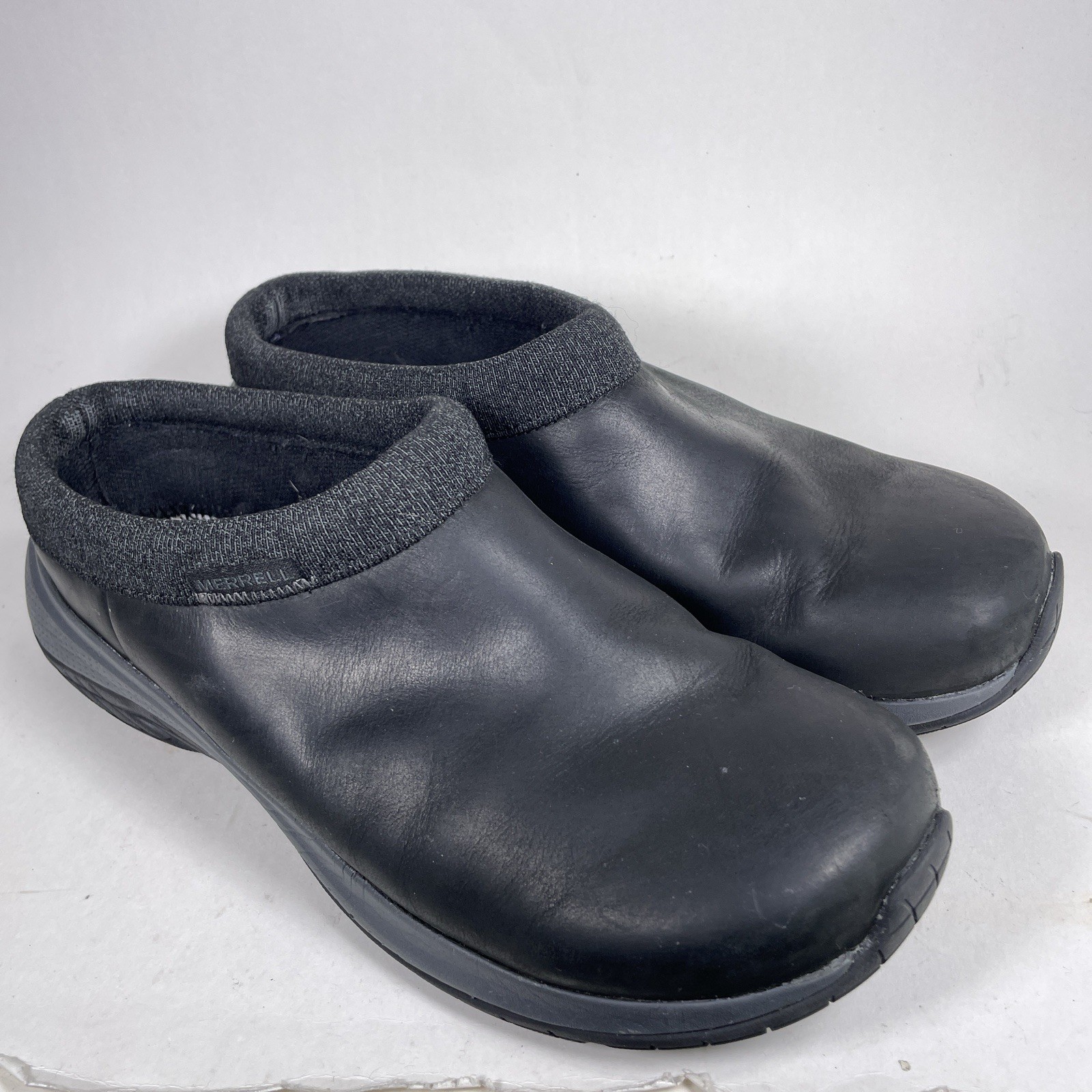 Size 9.5 – Merrell Encore Nova 5 slip on Black Lined leather Clogs Wide Comfort*