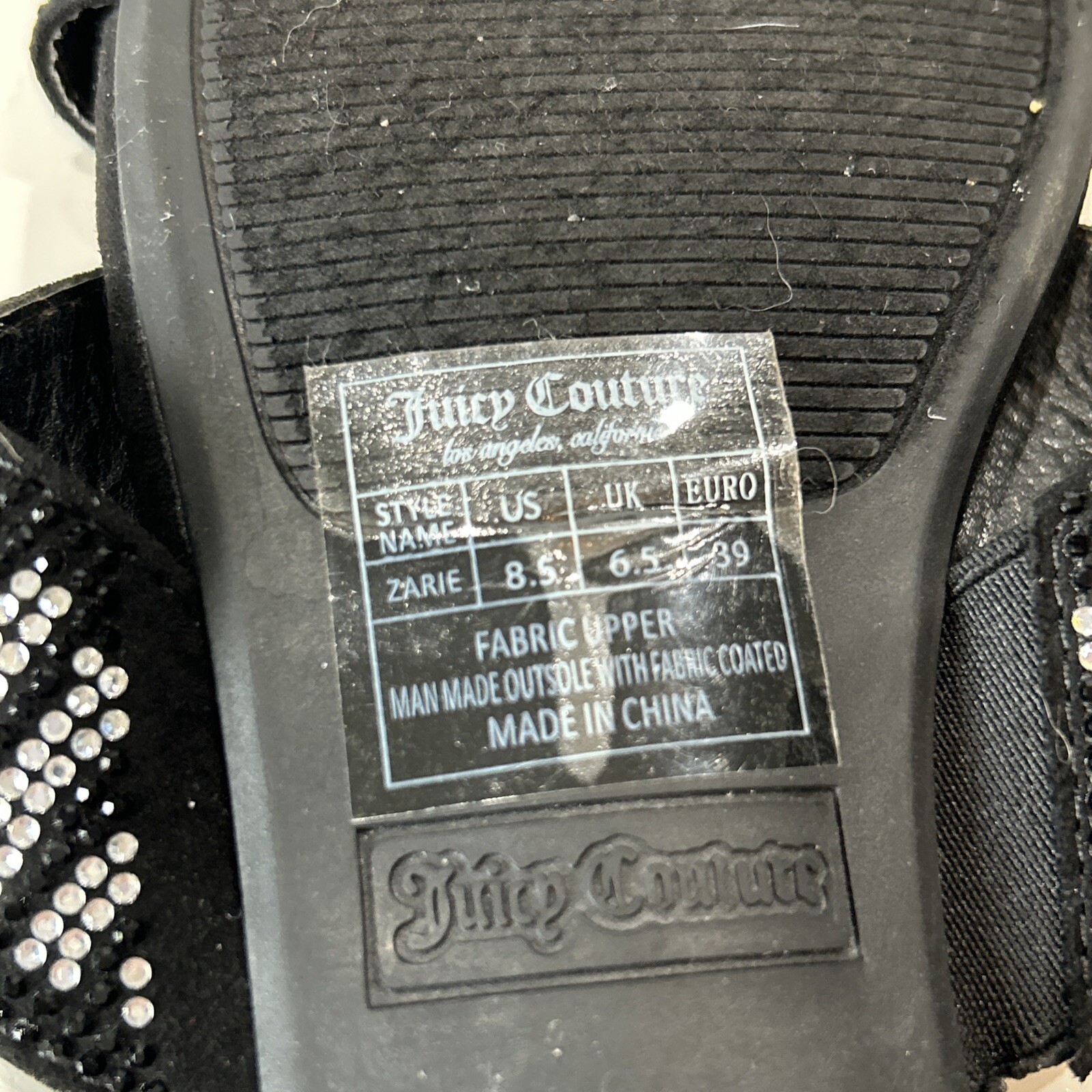 Juicy Couture 8.5 Crystal Logo Black Cross Over Sandals Bling Slip On Shoes