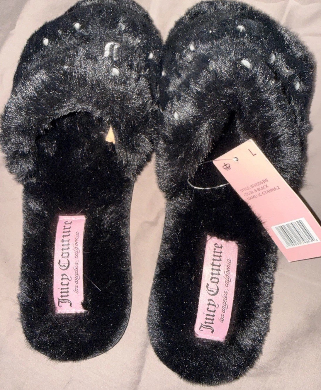 Juicy Couture Women’s Slide Slippers Faux Fur Size Large