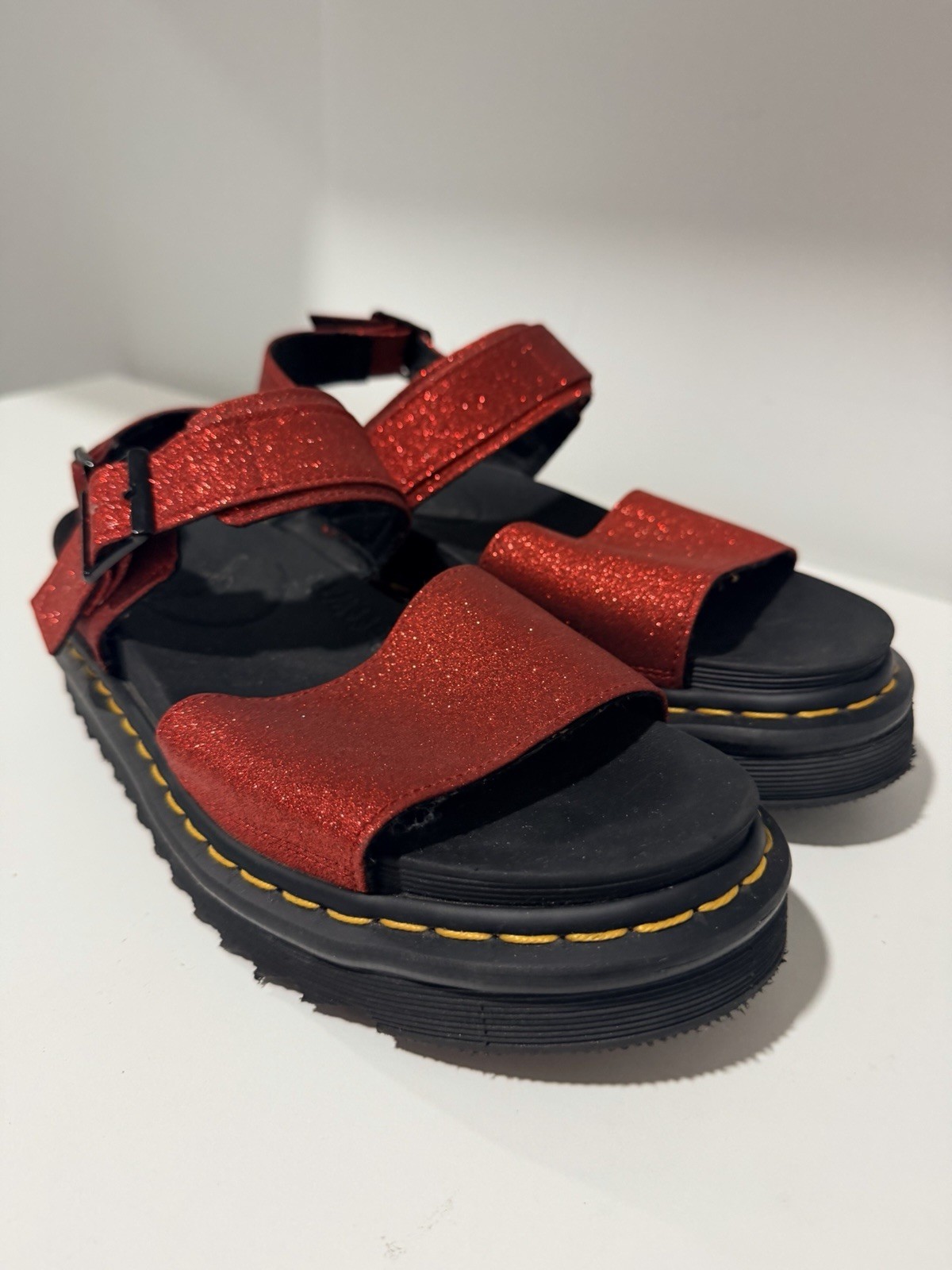 Dr Martens Voss Red Glitter Chunky Platform Lightweight Sandals Size 9