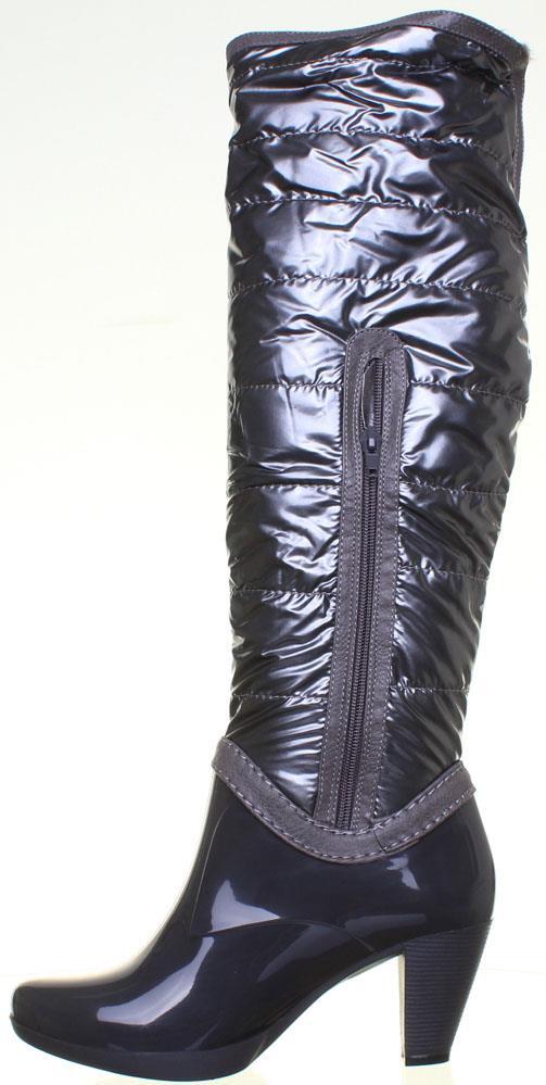Womens Ladies High Heeled Round Toe Wellie Womens Boot Grey US 4 – 10