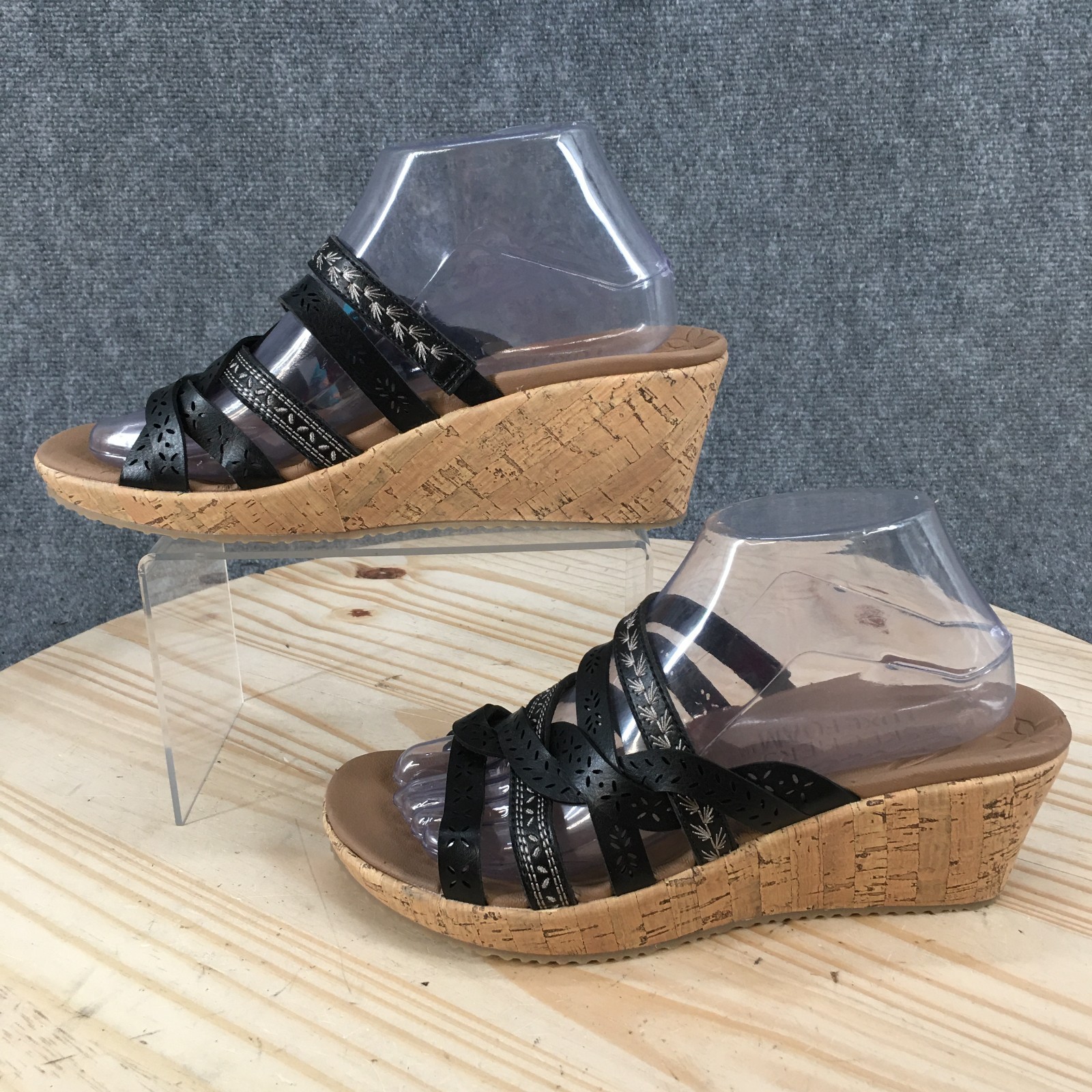 Cali From Skechers Beverlee Tiger Posse Sandals Womens 9 Slide Wedge Black NEW