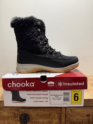 Chooka Belltown Mid Faux Fur Winter Boot Womens Size 9 Black Insulated NIB