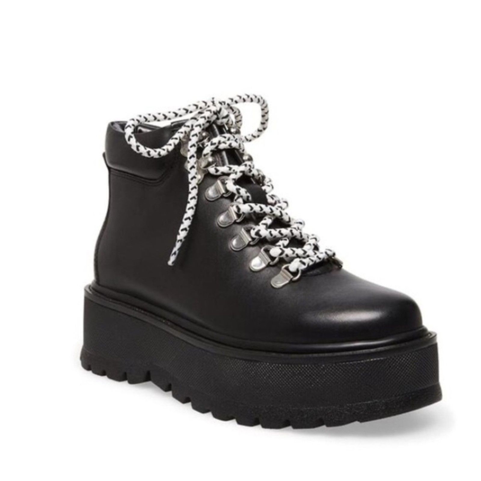Steve Madden Leather Chunky Boots Women’s 7.5 Black Lace Up Punk Grunge Platform