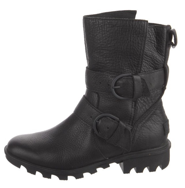 Sorel Womens Black Leather Phoenix Boots Moto Waterproof Buckled Size 6
