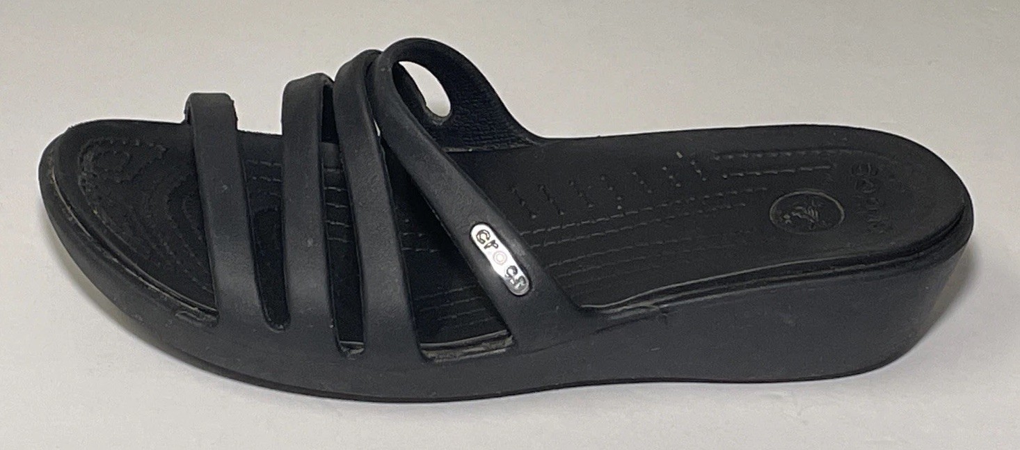 Crocs Rhonda Womens Size 7 Wedge Sandals Black Slip On Strappy Shoes