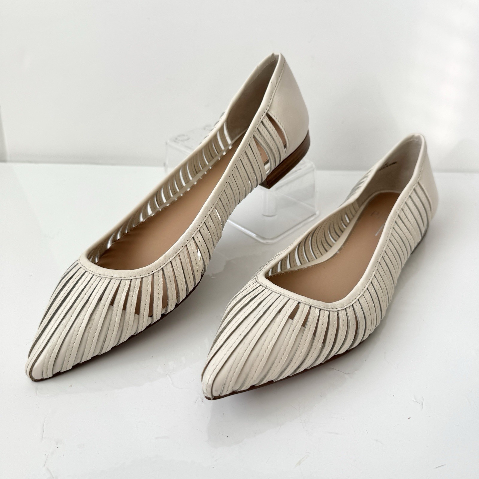 LINEA Paolo Belinda Cream/off-white Leather Pointy-Toe Flats Size 8.5M