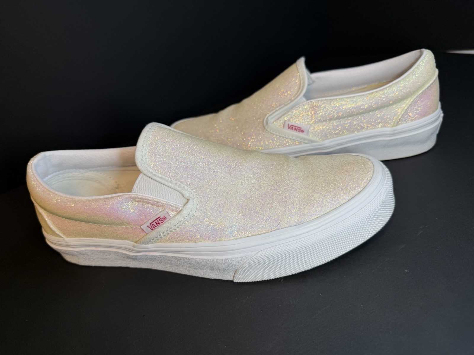 Vans Glitter Slip-On Sneakers Women’s Size 8.5 Champagne Gold Sparkle Shoes