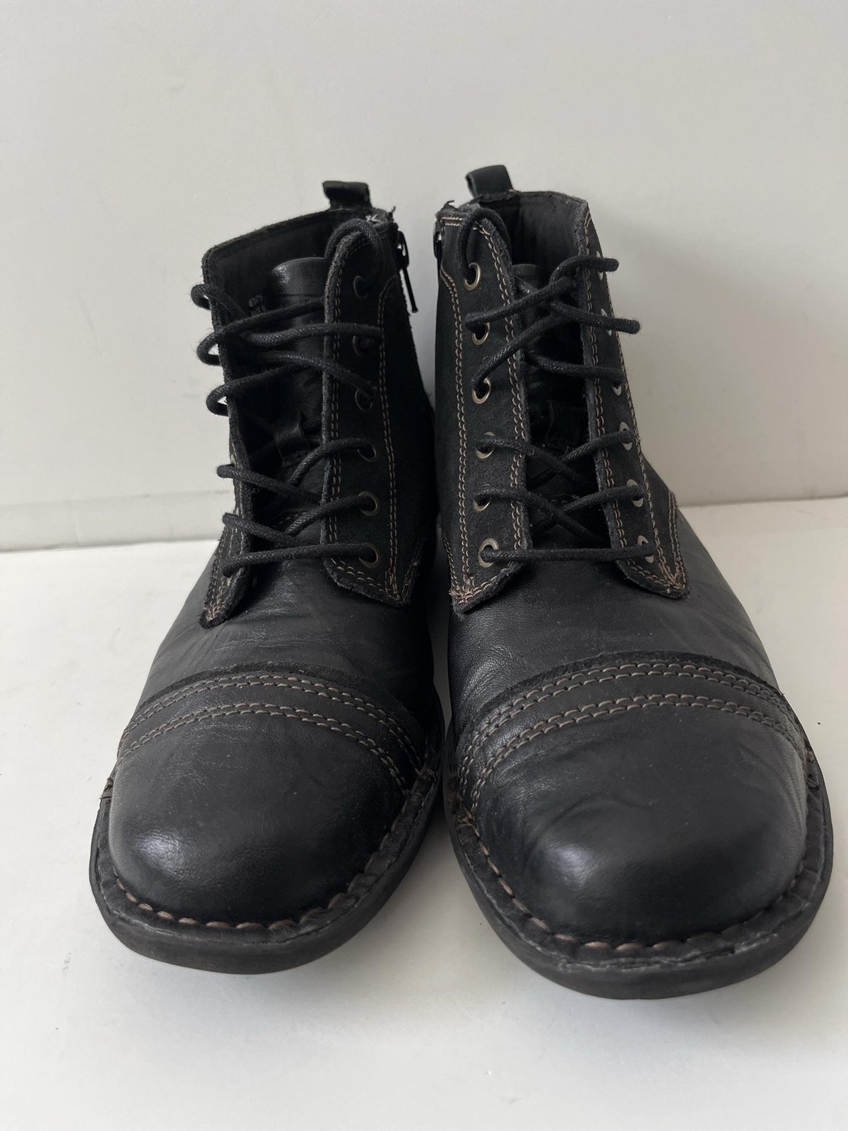 Clarks Boots Womens Size 7 Black Leather Ankle Combat Lace Up Zip 26104715