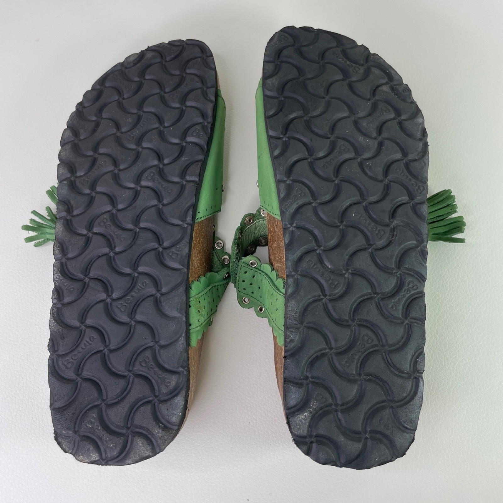 Original Birkenstock Betula Green Leather Rhinestone Tassel Sandals Women 38 L7