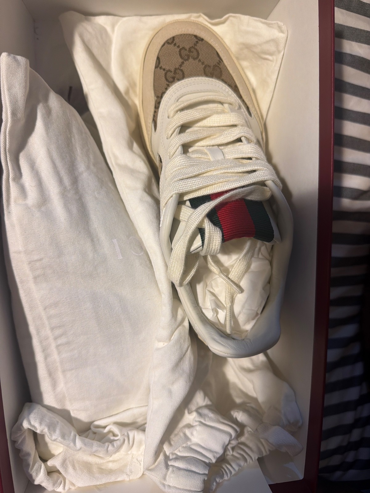 Size 8.5 – Gucci Re-Web Sneaker GG Canvas – White Beige W