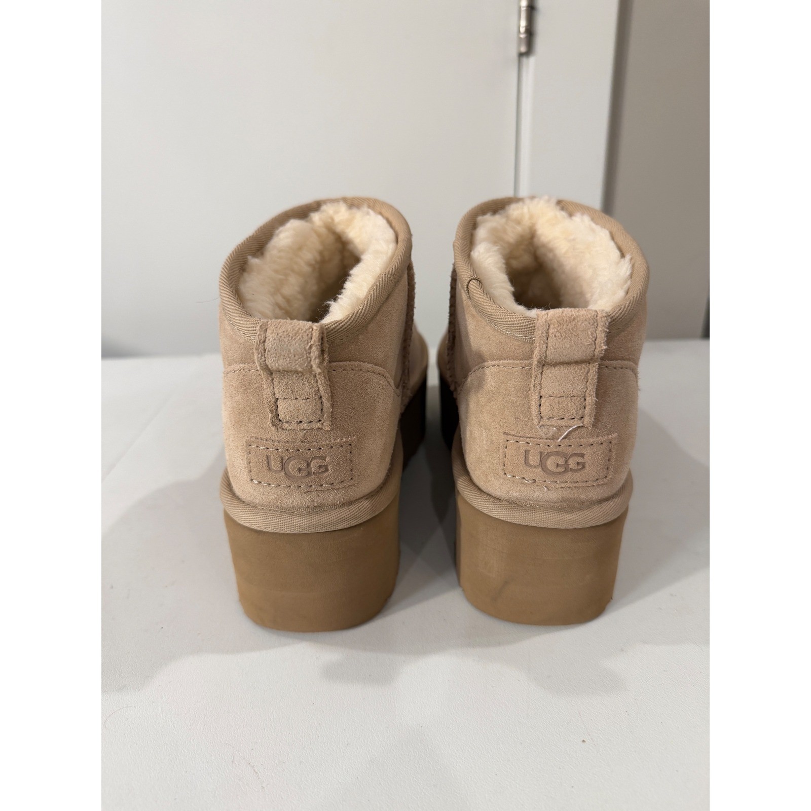 UGG Classic Ultra Mini Platform Boot Driftwood Suede Tan 1135092 Womens 7