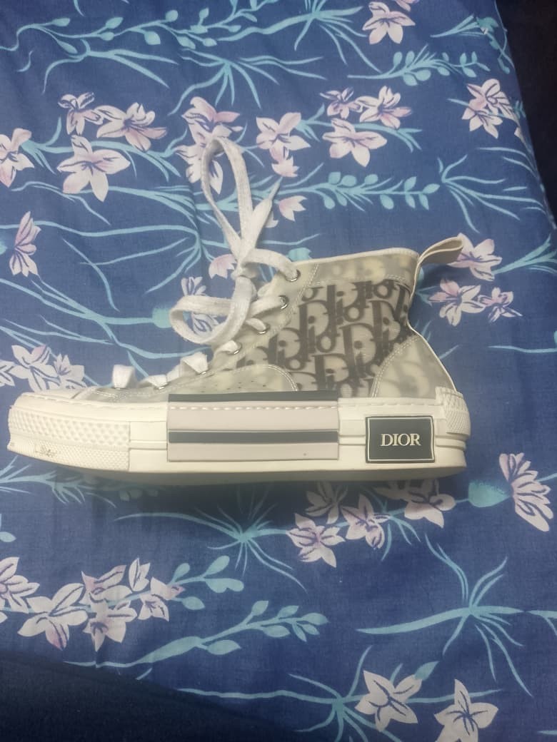 Dior B23 HIGH-TOP SNEAKER White/Gray Oblique Canvas Eu Size 36