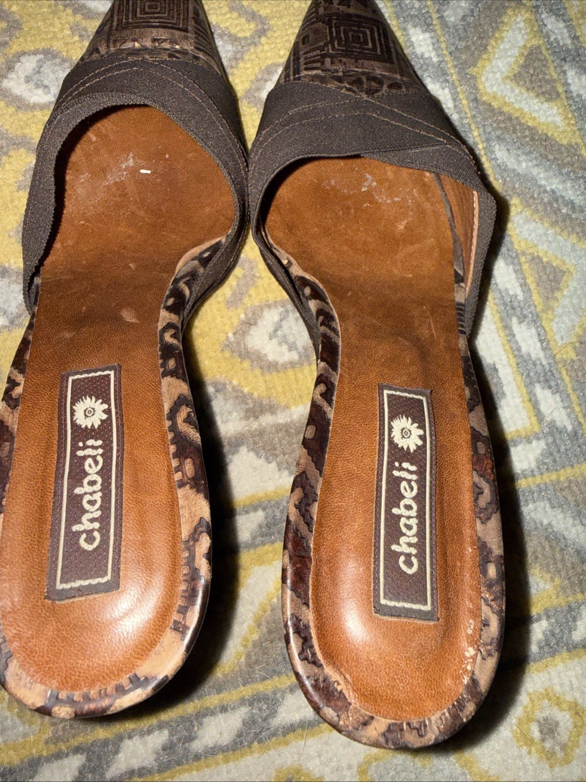 Chambeli Mule Brown Tribal Geometric Print Heels Pointed Toe Shoes 7.5/8