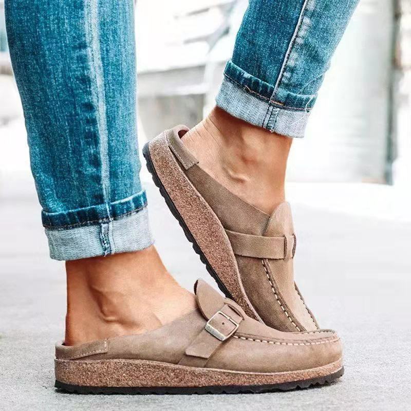 Womens Summer Retro Suede Half Slippers Loafers Casual Comfy Sandals Flats Shoes
