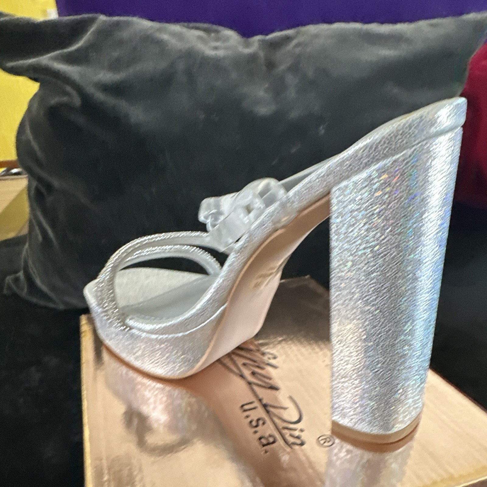 Cathy Din Diamonds Size 7.5 Rhinestone Strappy Sexy Platform Chunky Heels Kiera