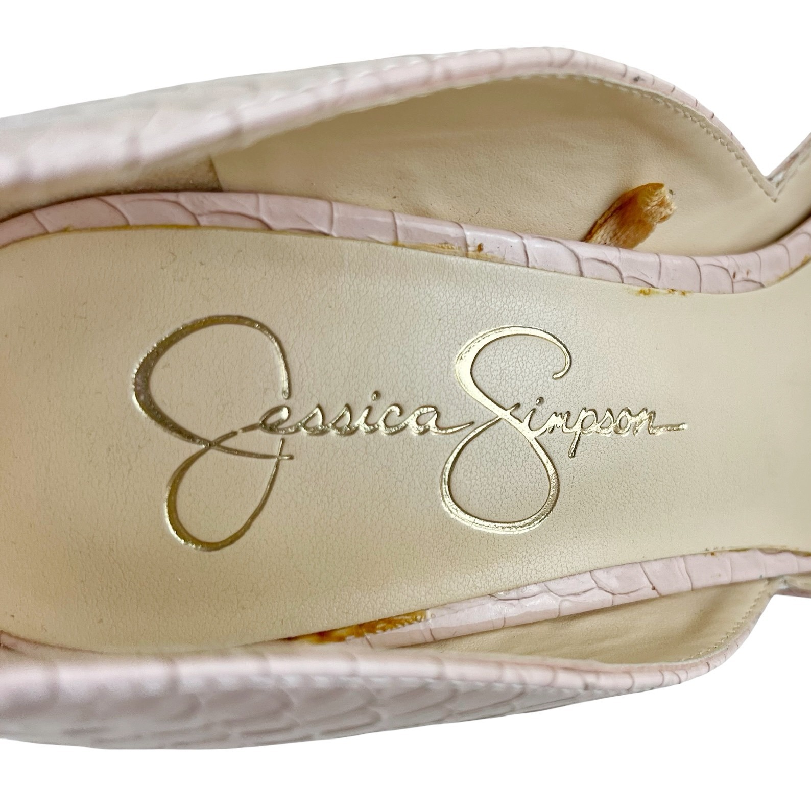 Jessica Simpson D’Orsay Stiletto Heels Pumps Sz 9 Pale Pink Snake Scales Pointed
