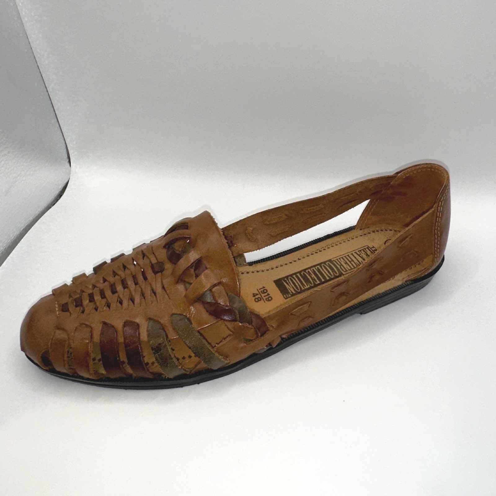 1990s Vintage The Leather Collection Brown Woven Leather Flats Size 8 Brazil