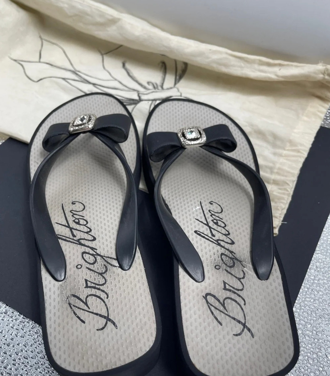 Brighton Bowie 1.5” Wedge Flip Flop with Silver & Rhinestone Accents (7)