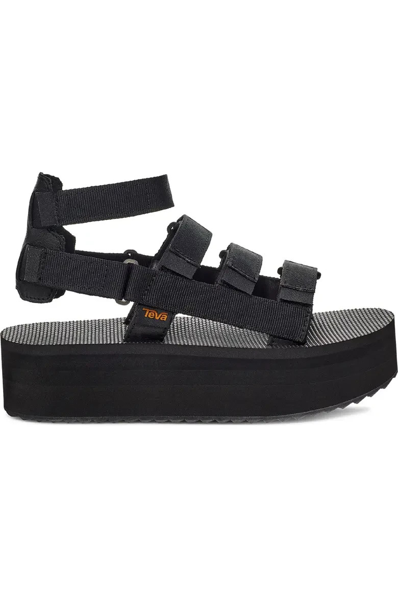 Teva Mevia Strappy Platform Sandals Black Textile Women’s Size 7 Medium