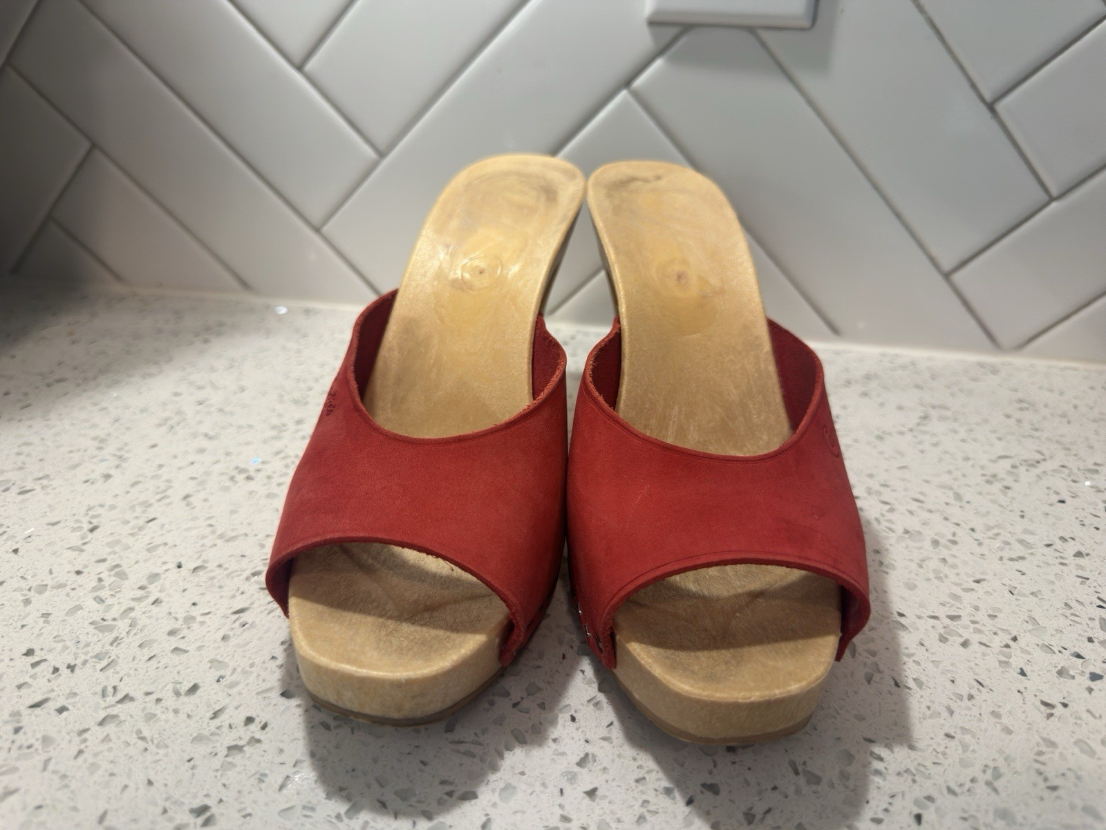 Vintage 1980s Candies Original Sandals High Heels Slides Red Leather 6 /37 Inbox