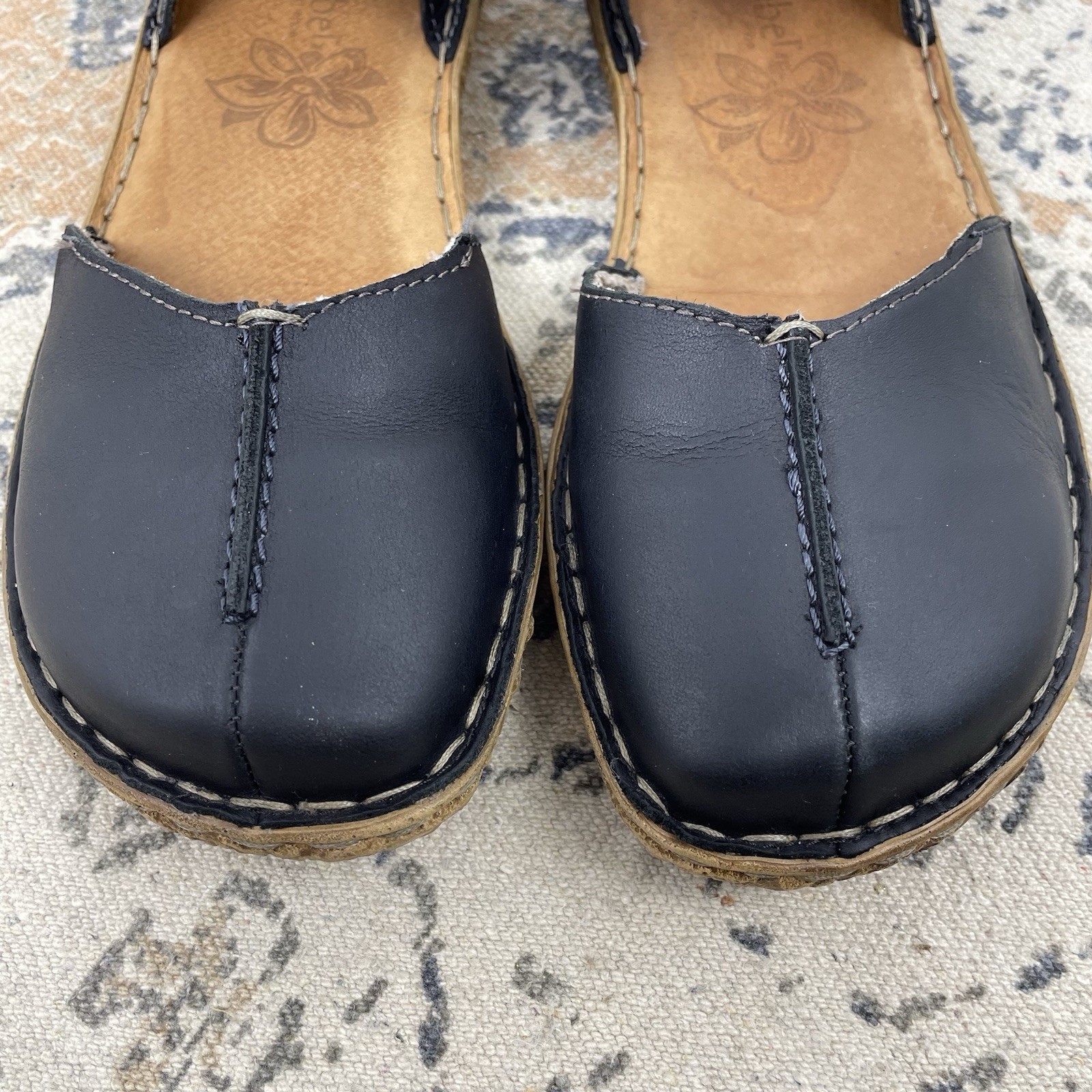 Josef Seibel Rosalie 39 Black Leather Mary Jane Comfort Sandals Hook Loop EUC