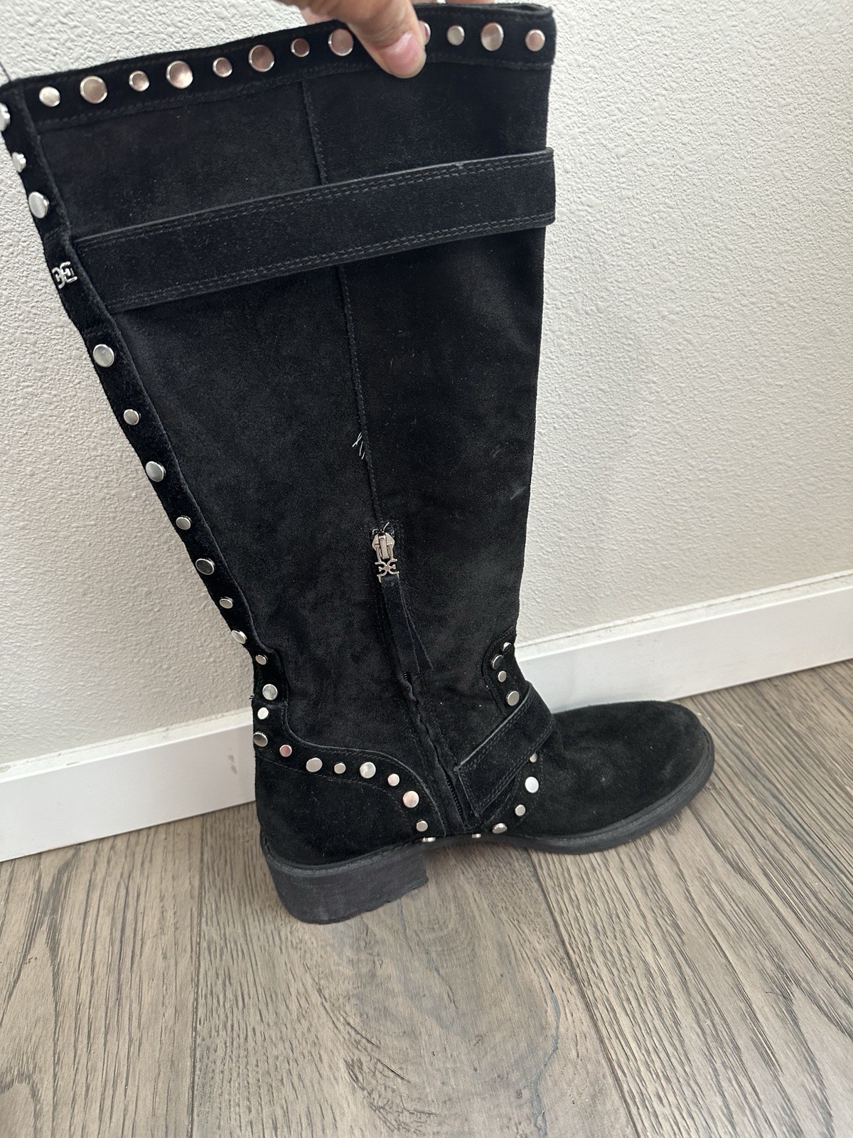 Sam Edelman Deryn Studded Suede Knee High Boot Women Size 8.5 Black
