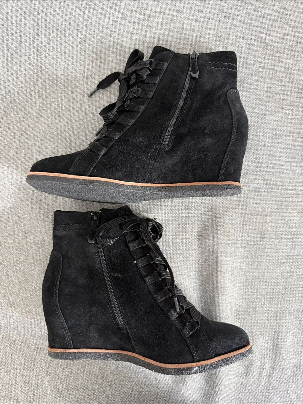 Earth Kalmar Black Suede Lace-Up Wedge Ankle Boots