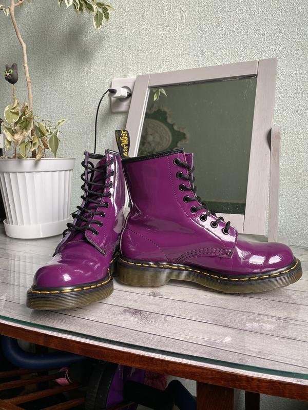 Women Dr Martens Boots Purple Leather 38 #8KE2