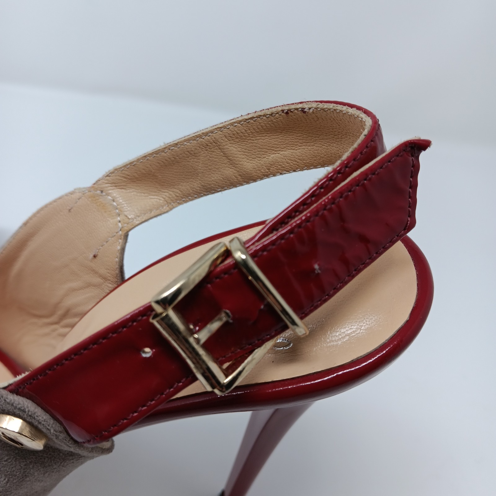 Mario Muzi Suede Red Patent Platform Slingback Peep Toe 5in Heels EU 40 US 9 9.5