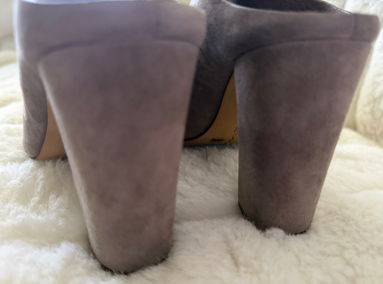 VINCE CAMUTO SIZE 6.5 Gray Suede Bootie Covered Heel Open Toe Slide On