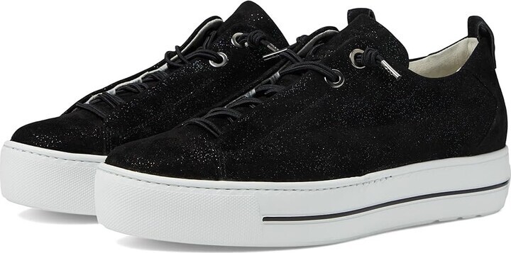 $420 Paul Green Faye SNEAKER BLACK GALAXY SUEDE Platform 10 (2) (TD20)