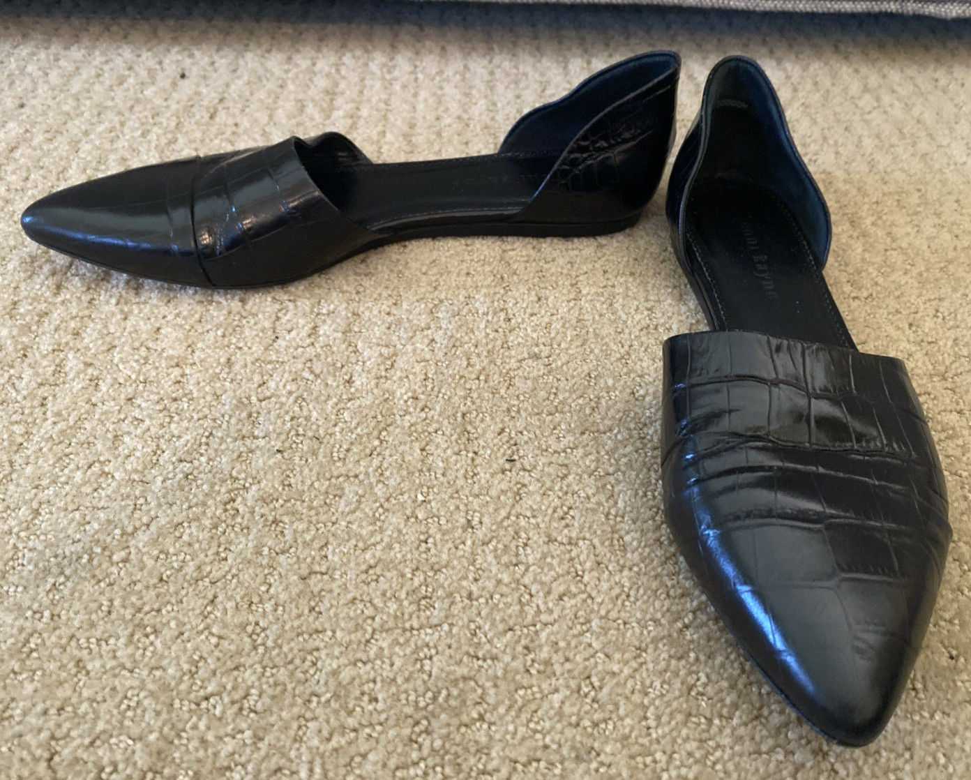Jenni Kayne Croc Embossed Pointed Toe D’Orsay Flats Black Sz 40 US 9