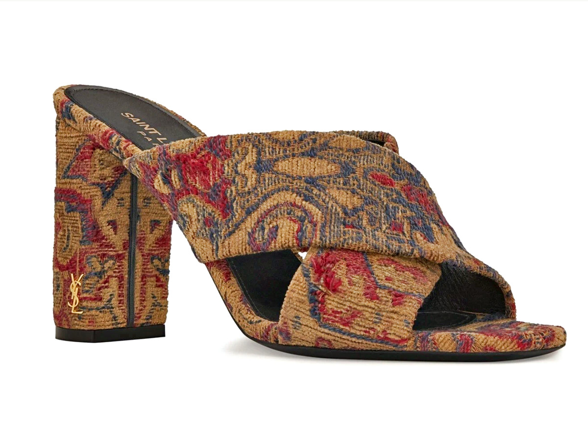 Saint Laurent LOULOU 95 SAFFRON ROUGE Jacquard Logo Heels Mule sz US 6 IT36 $895