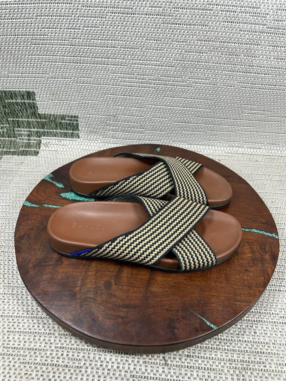 Rothy’s Sandals Womens Size 8.5 The Weekend Slide Toffee Stripe Knit Slip On