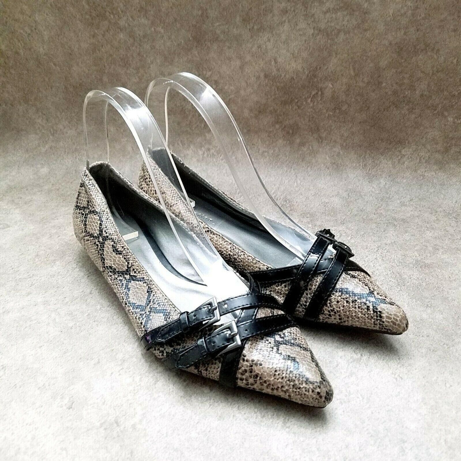 Attention Womens Frit 2 Sz 7 M Brown Slip On Pointed Toe Snakeskin Print Low H