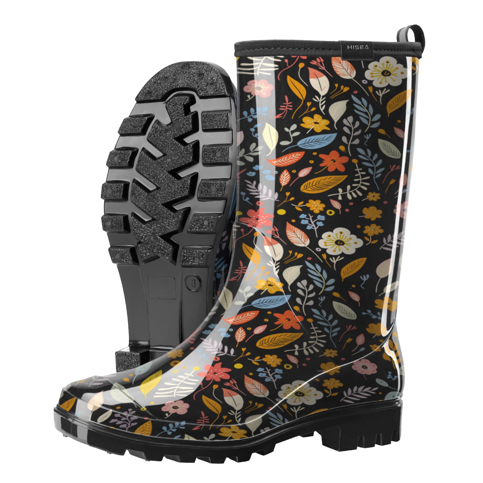 HISEA Women’s Printed Rain Boots Mid-Calf Waterproof Garden Boots Glossy Wellies