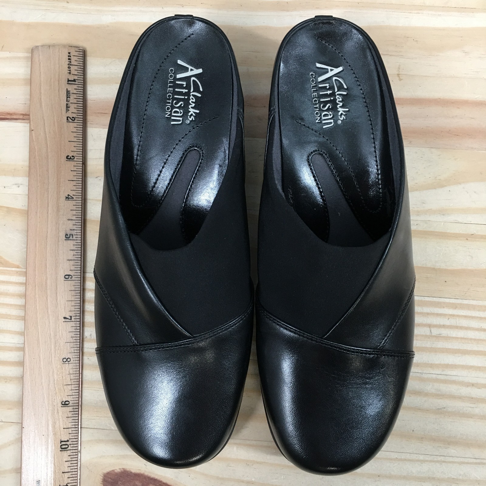 Clarks Artisan Tyler Mules Clogs Shoes Womens 7XW Extra Wide Black Leather NEW