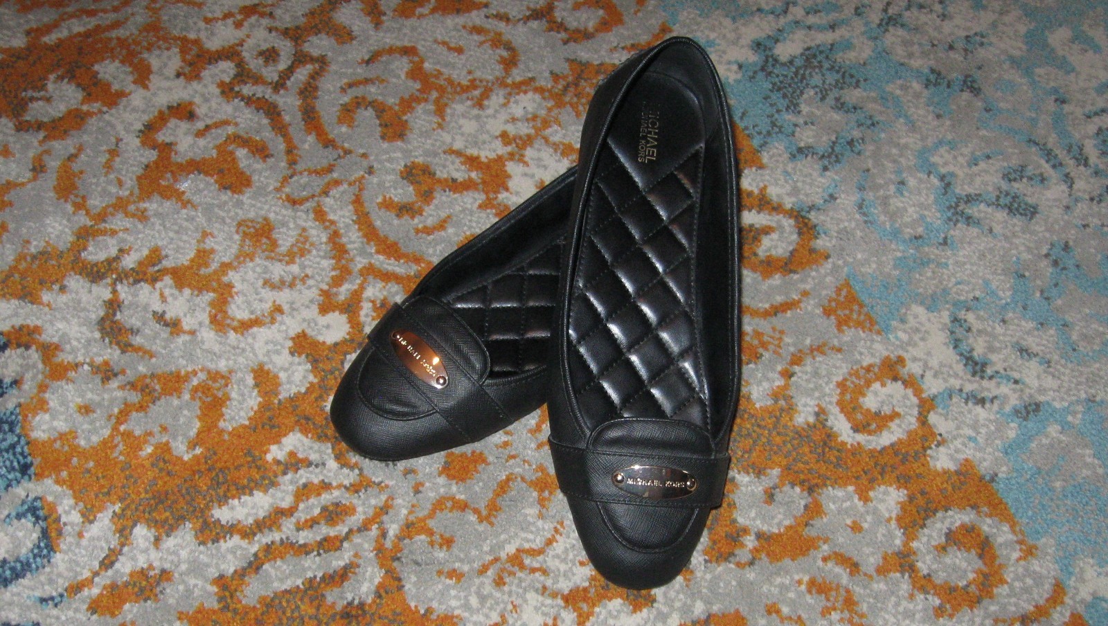 MICHAEL KORS MK PLATE MOC LOAFER STYLE BALLET FLATS IN BLACK 10 M