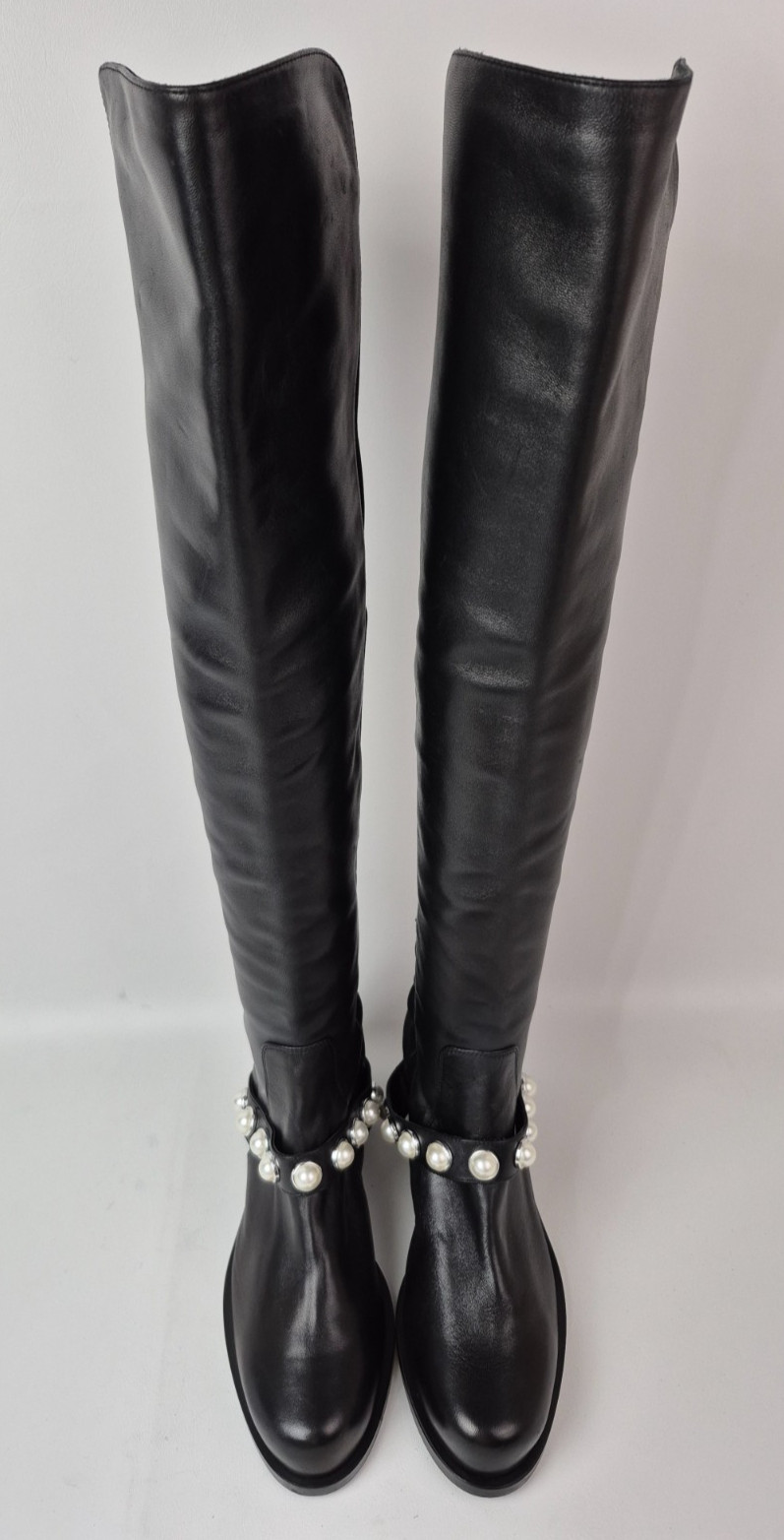 Stuart Weitzman Women’s Black Portia 5050 Studded Pearl Boots Size 9