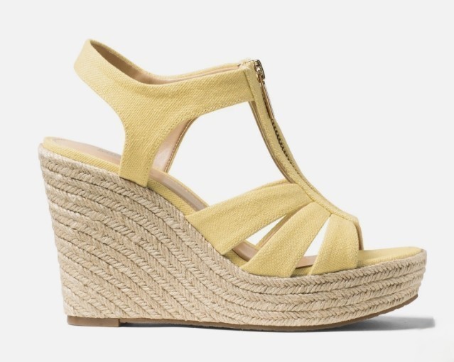 Michael Kors BERKLEY Wedge Sandal Buttercup Yellow Canvas Zipper 7.5 M NEW