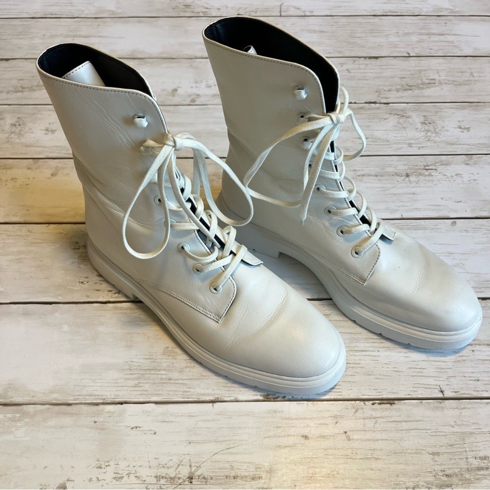 Stuart Weitzman Mckenzee White Leather Combat Boots White Size 6