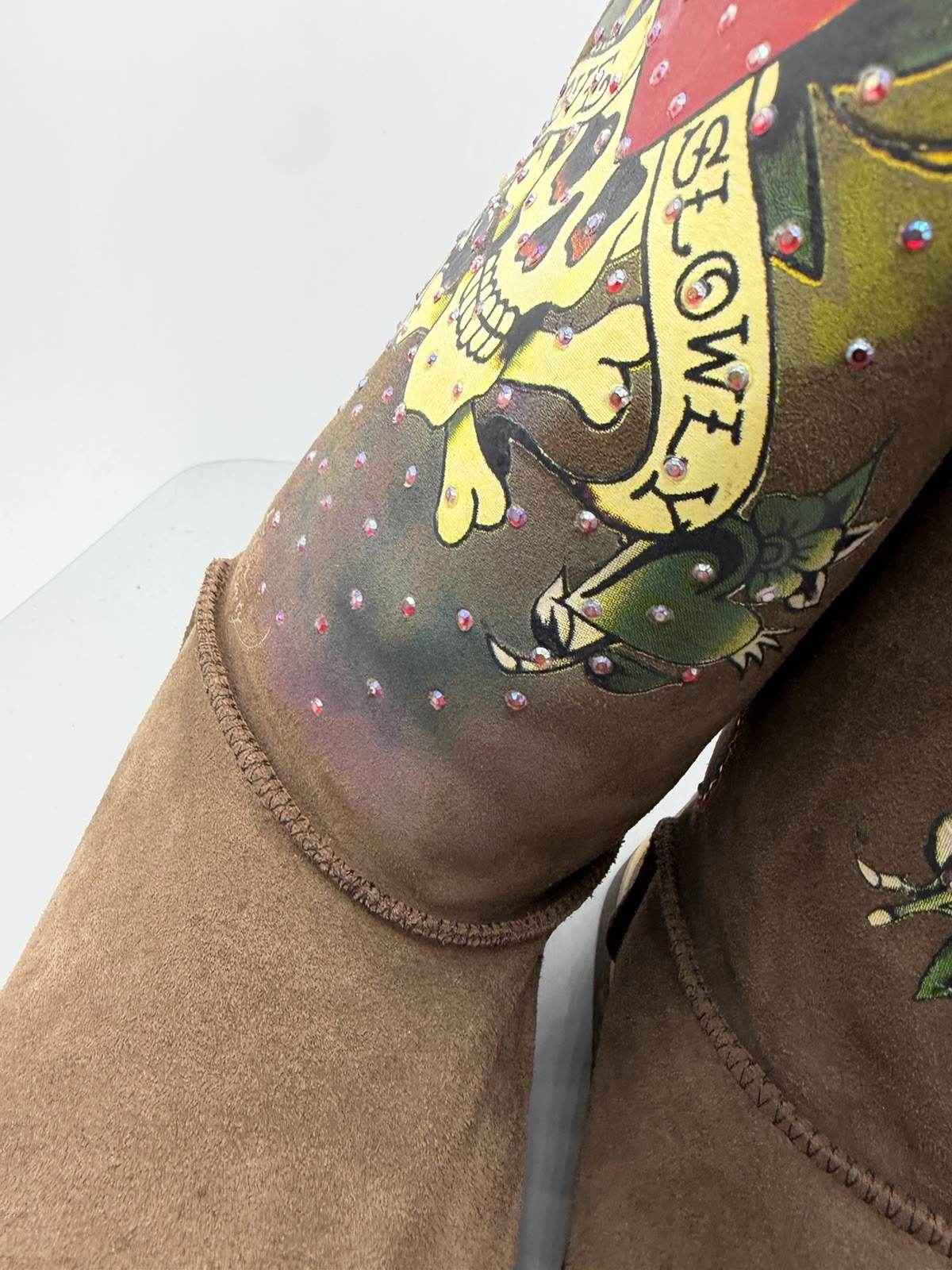 Ed Hardy Tattoo Love Kills Slowly Tattoo Single Print Suede Winter Boots Size 10