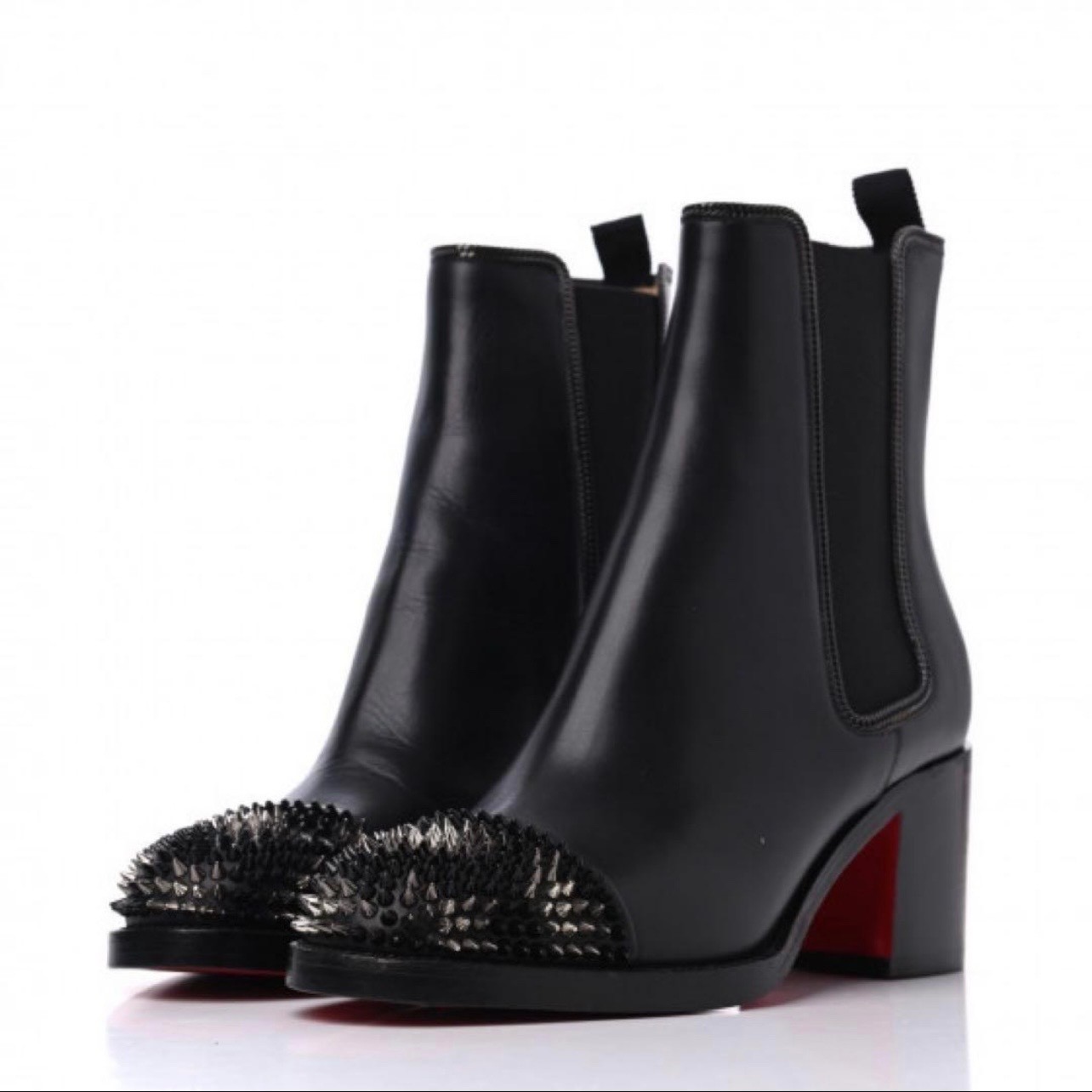 Christian Louboutin Otaboo Spike Studs Side Gore Boots Leather Black EU38/US7.5